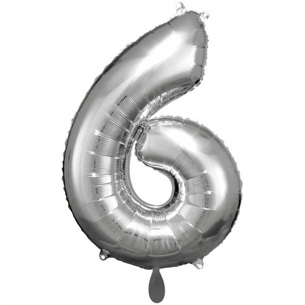 Folienballon - XXL Zahl Silber 6 / 86cm