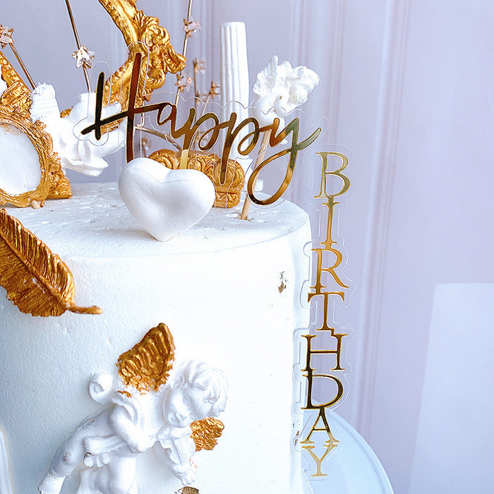 CakeTopper - Happy Birthday Gold