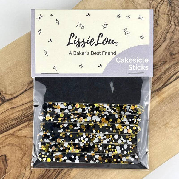 Lissie Lou - Black, Gold & White Fleck Acryl Cakesicle Sticks (6 Stk.)