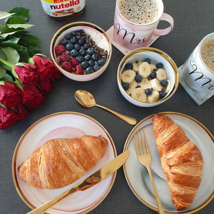 COFFEE LOVER - Marmor Frühstücksteller mit Goldrand Rosa