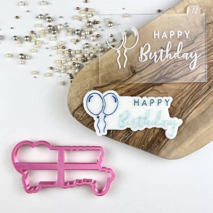 Lissie Lou - Cookie Cutter & Embosser "Swirls & Curls Happy Birthday"