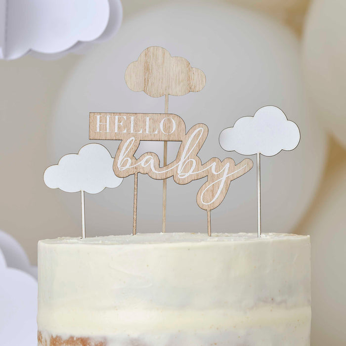 GingerRay - CakeTopper Hello Baby and Clouds (Holz)