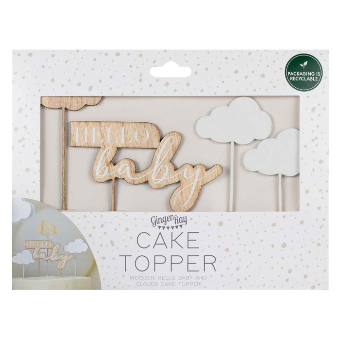 GingerRay - CakeTopper Hello Baby and Clouds (Holz)
