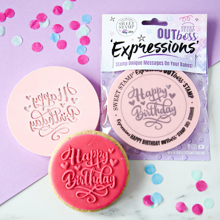 Sweet Stamp - OUTboss Expressions- Hearts Happy Birthday